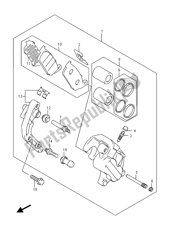 All parts for the Front Caliper of the Suzuki GW 250 Inazuma 2015