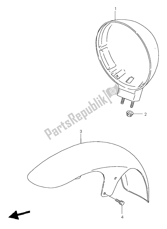 All parts for the Front Fender of the Suzuki VS 800 Intruder 1999