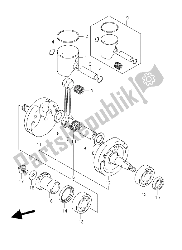 All parts for the Crankshaft of the Suzuki RM 125 2008