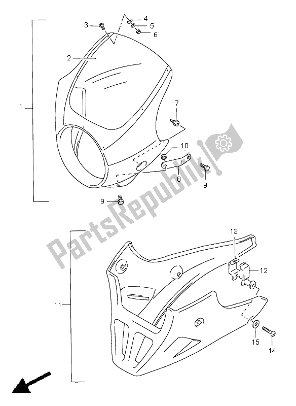 All parts for the Cowling (optional) of the Suzuki GS 500 2002