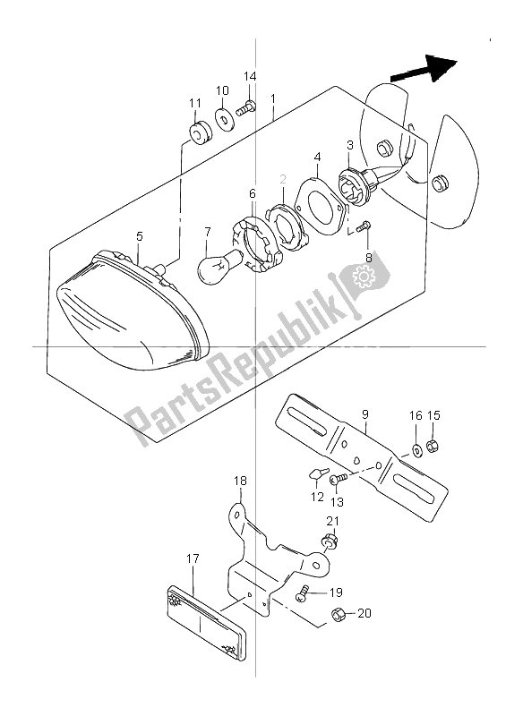 All parts for the Rear Combination Lamp of the Suzuki GSX 1200 Inazuma 2001