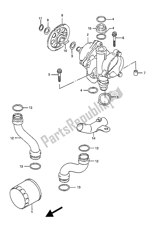 All parts for the Oil Pump of the Suzuki GSX 1100G 1991