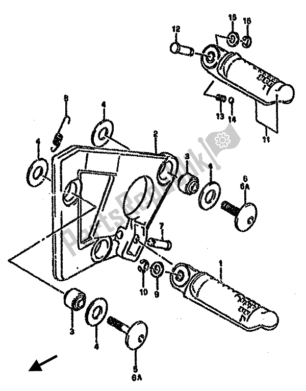 All parts for the Footrest of the Suzuki GSX 750F 1990