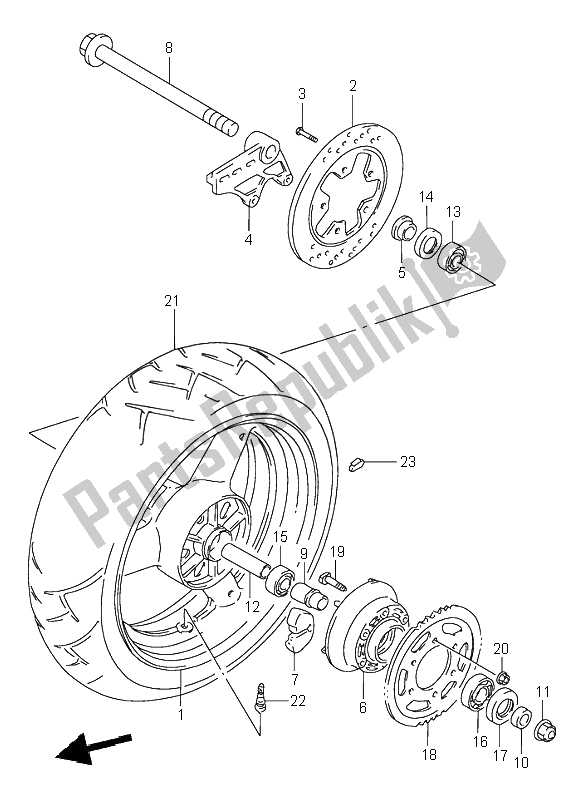 Tutte le parti per il Ruota Posteriore del Suzuki RF 900R 1995