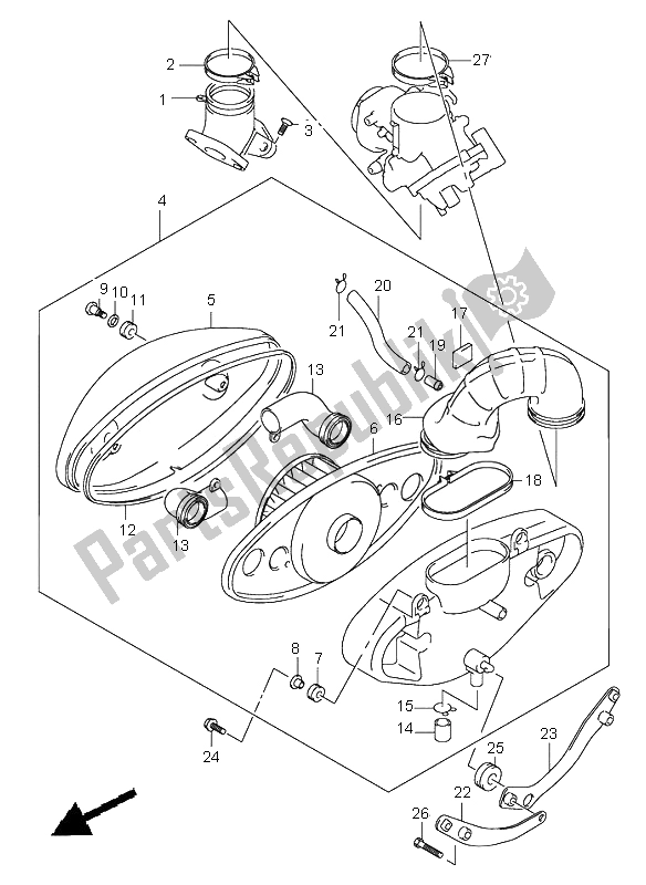 All parts for the Air Cleaner of the Suzuki VL 800 Volusia 2002