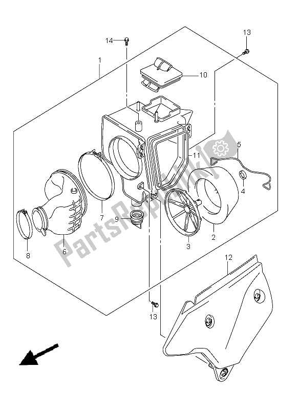 All parts for the Air Cleaner of the Suzuki DR Z 400E 2006