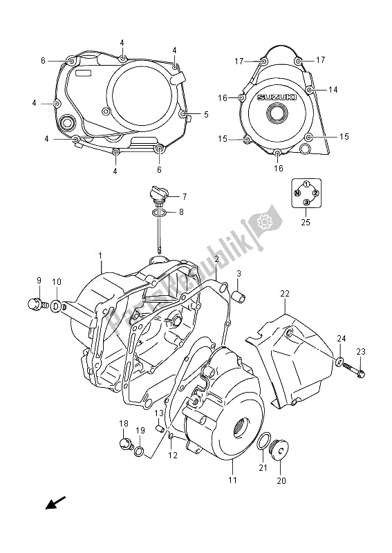 All parts for the Crankcase Cover of the Suzuki DR Z 70 2014