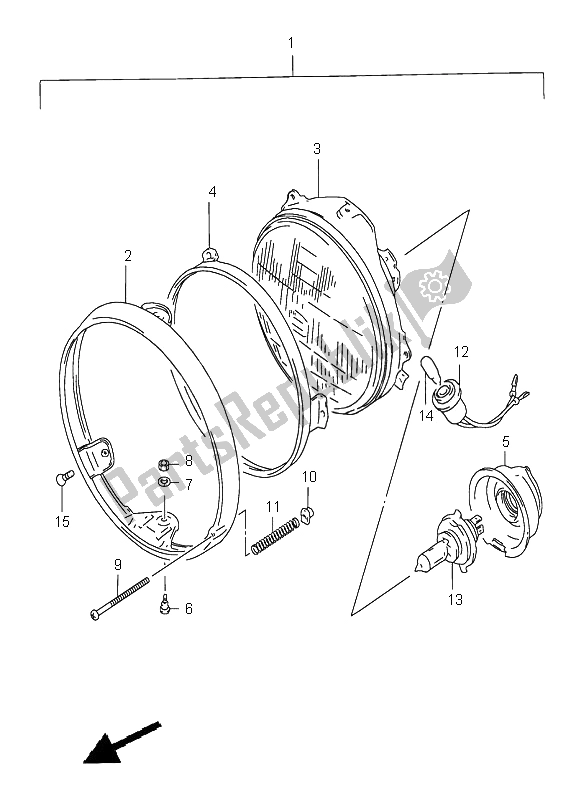 All parts for the Headlamp of the Suzuki GS 500 2002