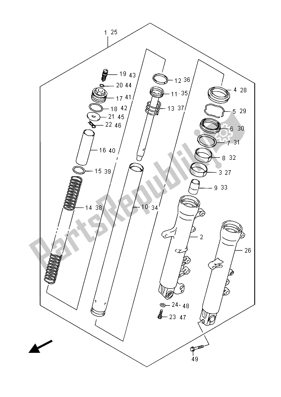 All parts for the Front Fork Damper of the Suzuki DL 650A V Strom 2015