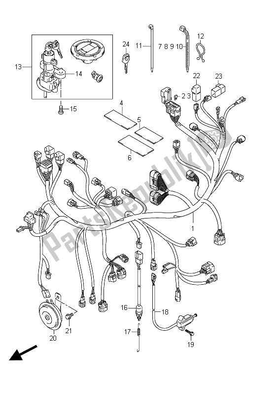 All parts for the Wiring Harness (sfv650u E21) of the Suzuki SFV 650A Gladius 2011