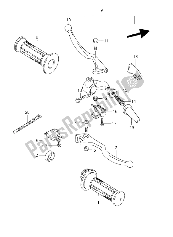 All parts for the Handle Lever of the Suzuki GN 125E 1996