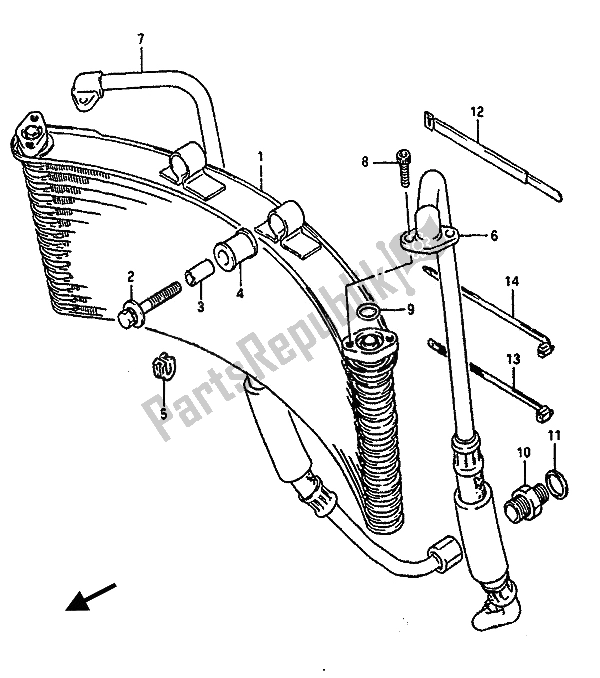 All parts for the Oil Cooler of the Suzuki GSX R 1100 1990