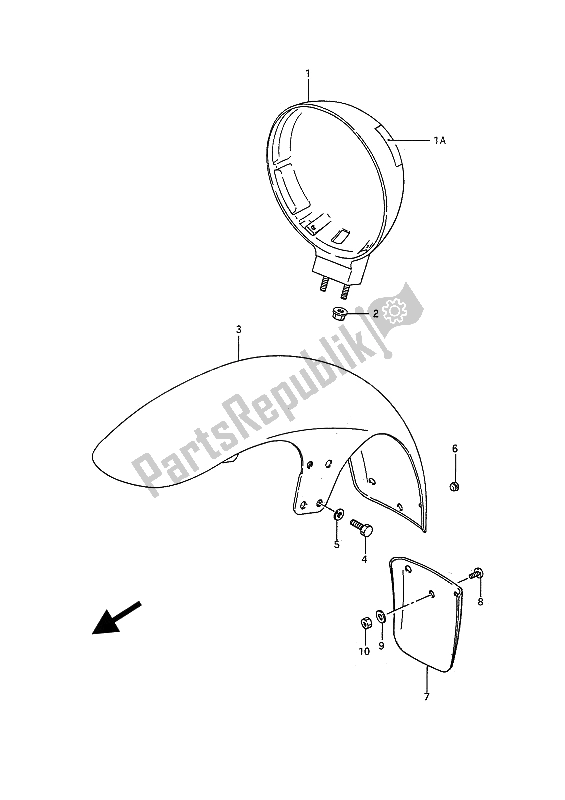 Tutte le parti per il Alloggiamento Del Faro E Parafango Anteriore del Suzuki VS 750 GL Intruder 1985