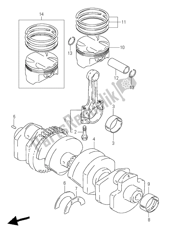 All parts for the Crankshaft of the Suzuki GSX R 1100W 1996