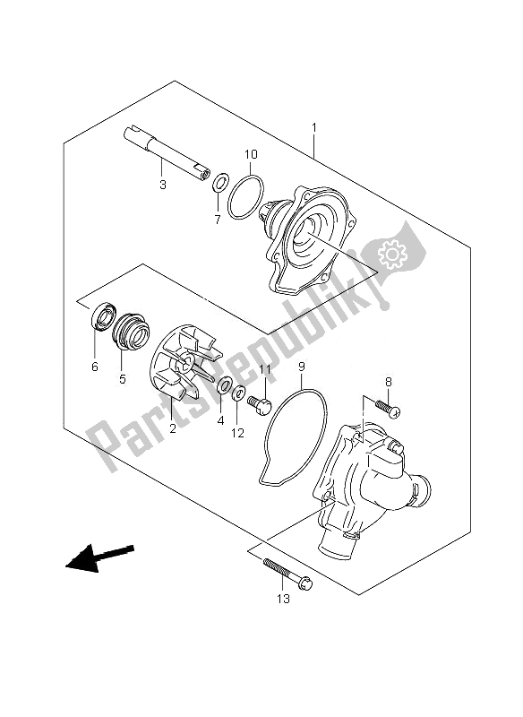 All parts for the Water Pump of the Suzuki GSF 1250 SA Bandit 2010
