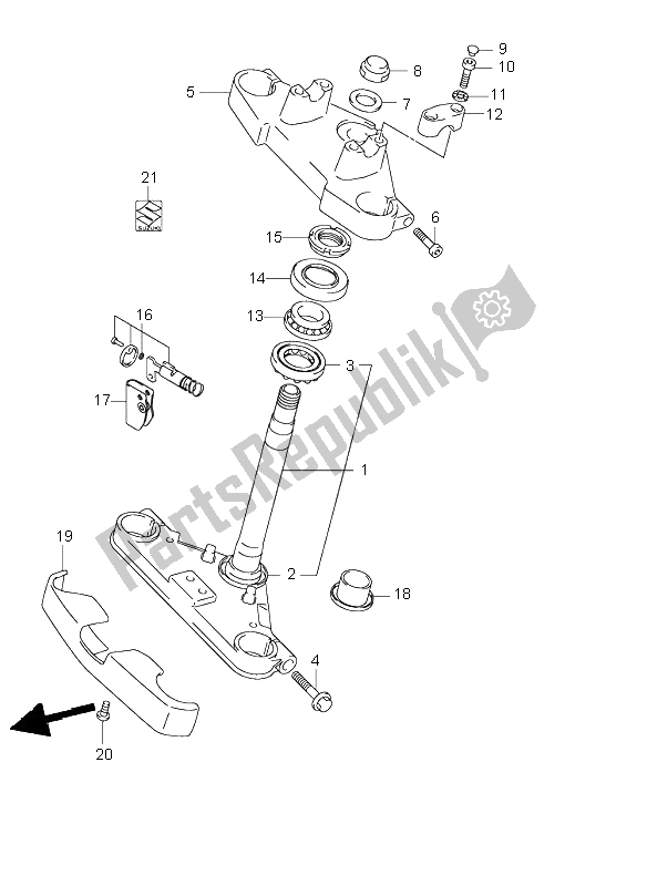 All parts for the Front Fork Bracket of the Suzuki VL 250 Intruder 2004