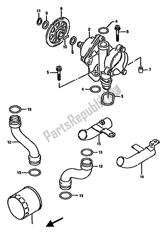 All parts for the Oil Pump of the Suzuki GSX 750F 1990