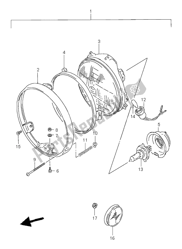 All parts for the Headlamp of the Suzuki GS 500E 1995