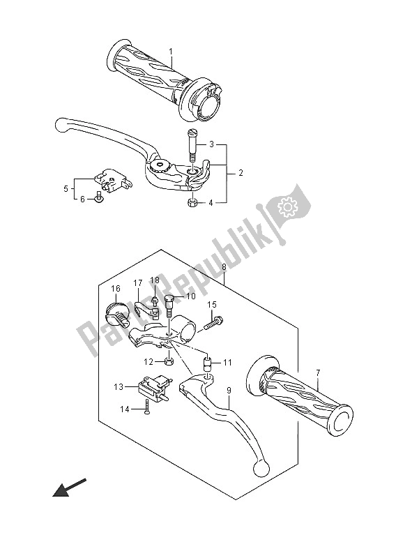 All parts for the Handle Lever of the Suzuki GSX R 750 2016