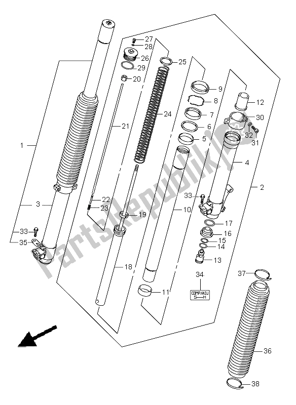 Tutte le parti per il Ammortizzatore Forcella Anteriore del Suzuki DR Z 400S 2005