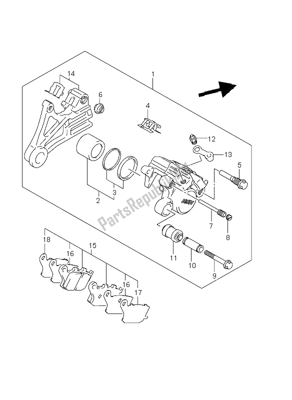 All parts for the Rear Caliper (dl650 E24) of the Suzuki DL 650A V Strom 2011