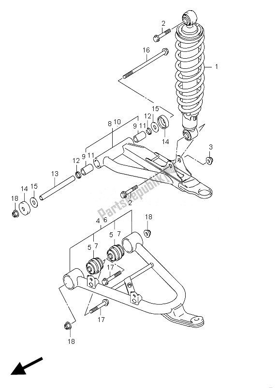 All parts for the Front Suspension Arm of the Suzuki LT A 750 XZ Kingquad AXI 4X4 2010