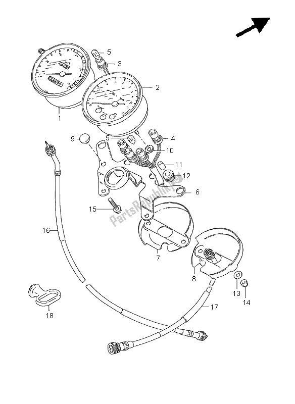 All parts for the Speedometer & Tachometer of the Suzuki GN 125E 2001