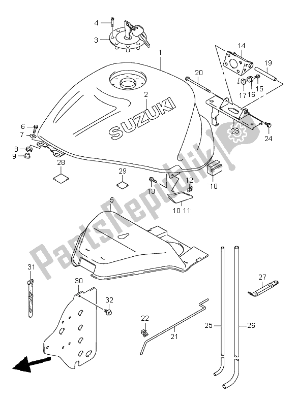 All parts for the Fuel Tank of the Suzuki GSX 1300R Hayabusa 2001