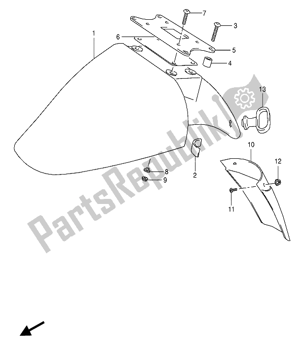 All parts for the Front Fender of the Suzuki VX 800U 1994