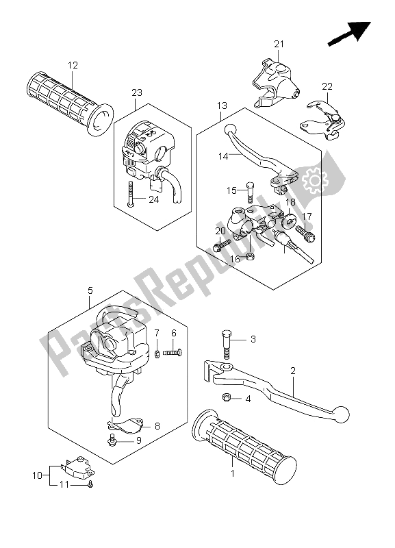 All parts for the Handle Lever of the Suzuki LT A 450 XZ Kingquad 4X4 2009