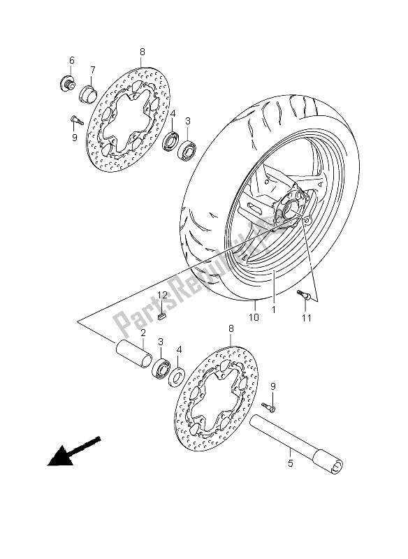 All parts for the Front Wheel of the Suzuki GSX 1300R Hayabusa 2008