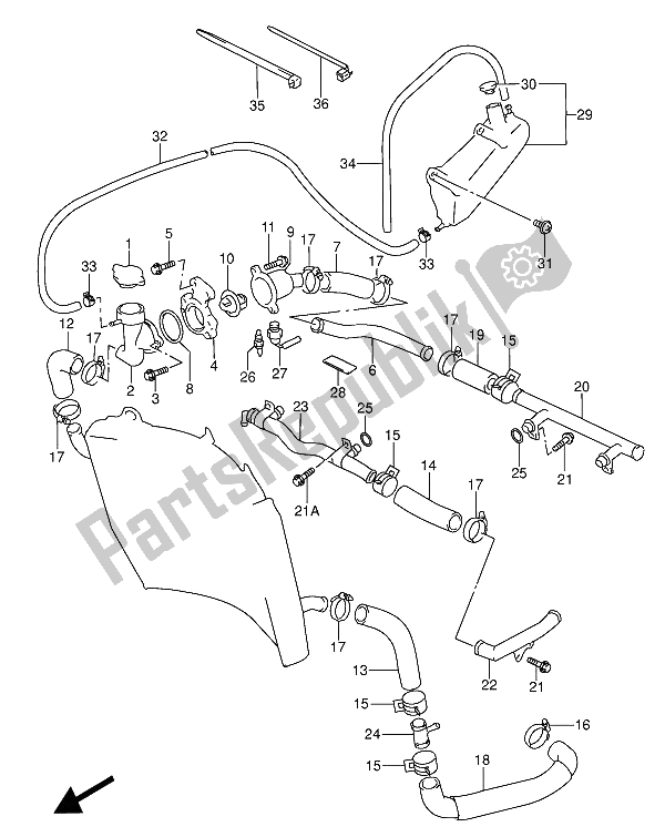 Alle onderdelen voor de Radiator Slang van de Suzuki RF 600 RU 1994