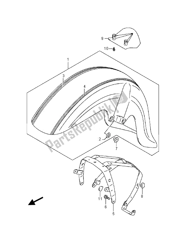 Tutte le parti per il Parafango Anteriore (vl800c E19) del Suzuki VL 800 CT Intruder 2014