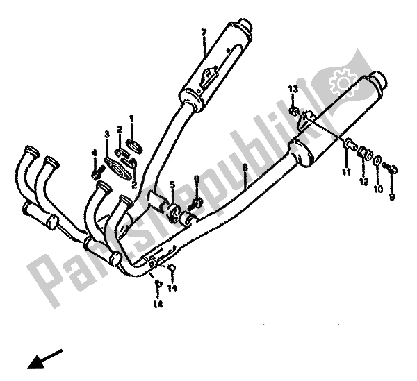 All parts for the Muffler of the Suzuki GSX 750F 1991