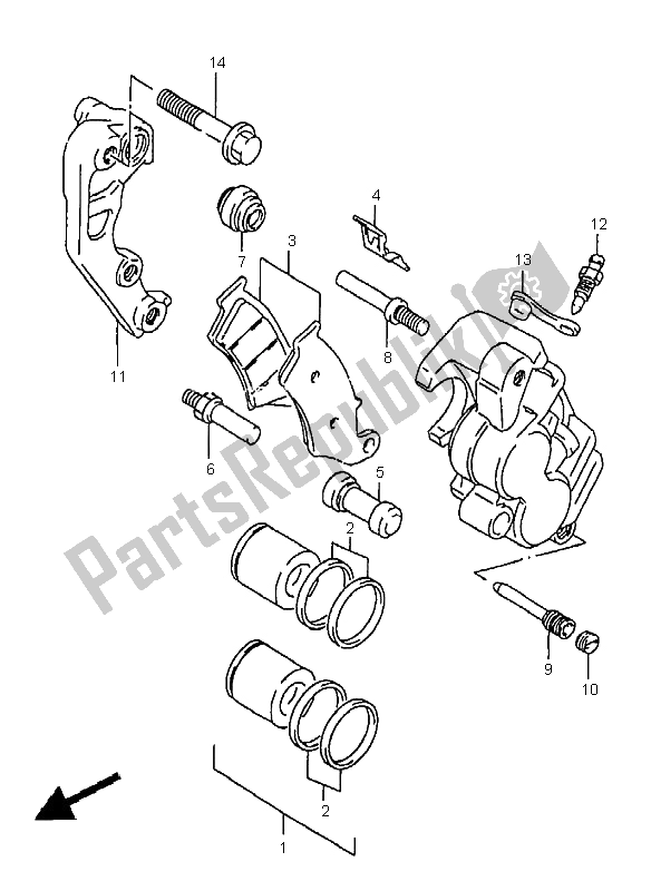 All parts for the Front Caliper of the Suzuki RM 250 1998