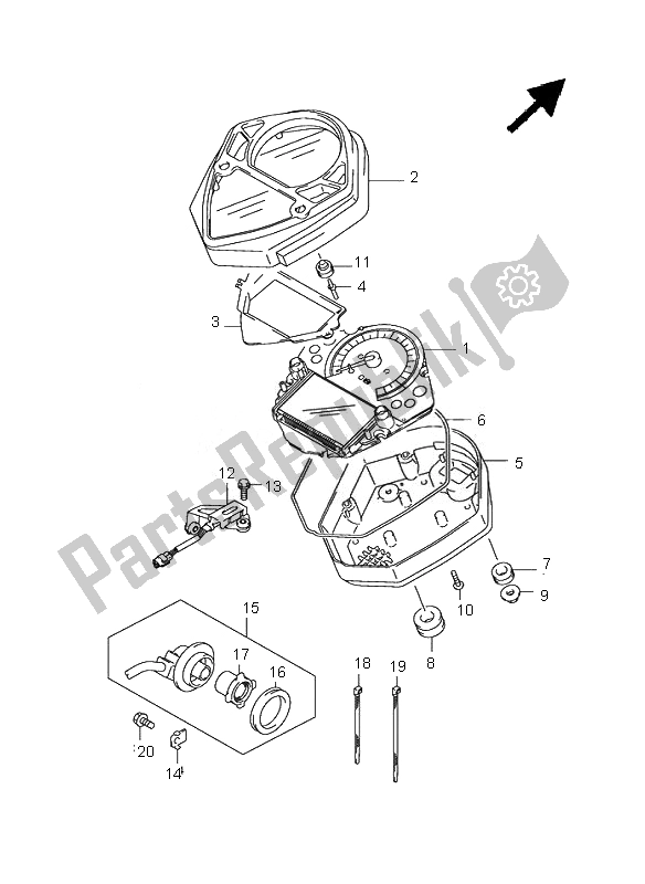 All parts for the Speedometer (sv650sa-sua) of the Suzuki SV 650 Nsnasa 2007