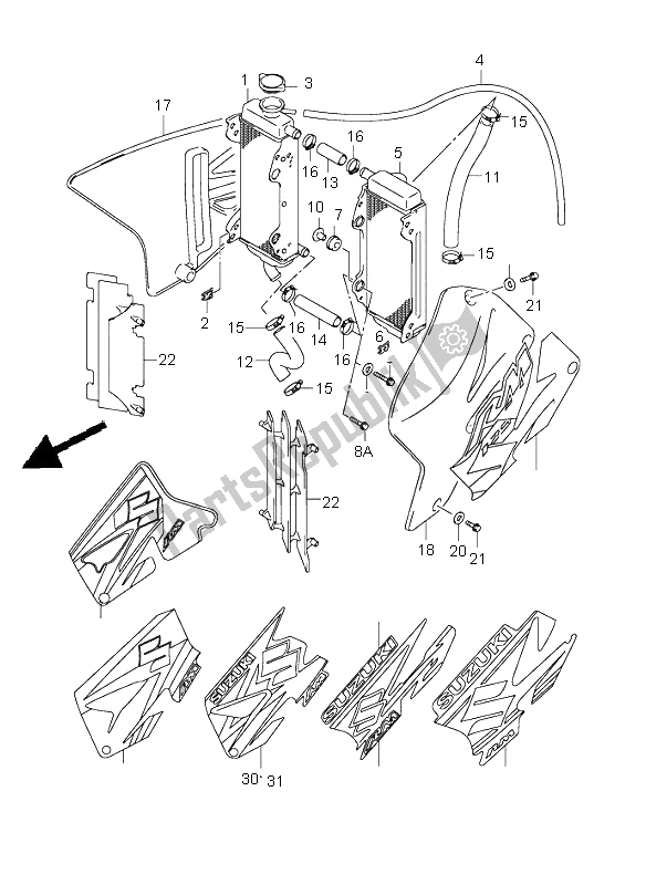 Tutte le parti per il Termosifone del Suzuki RM 125 2004
