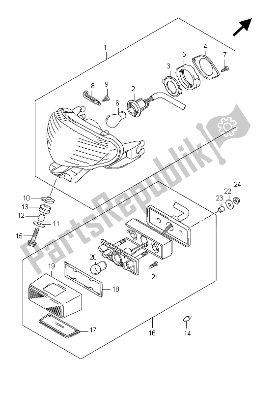 All parts for the Rear Combination Lamp (sfv650u E24) of the Suzuki SFV 650A Gladius 2012
