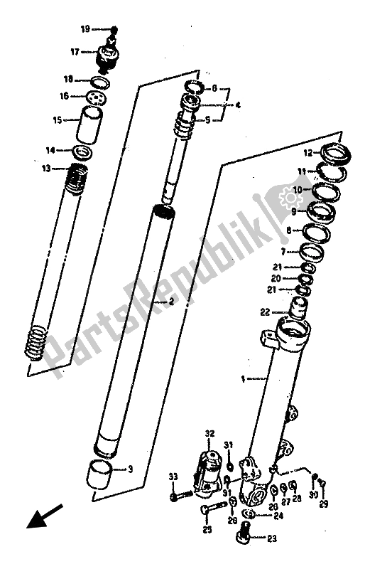 All parts for the Front Left Damper of the Suzuki RG 500C Gamma 1987