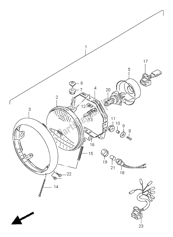 Todas as partes de Farol (e4-e17-e22-e34-e37-p37) do Suzuki VS 1400 Intruder 1996