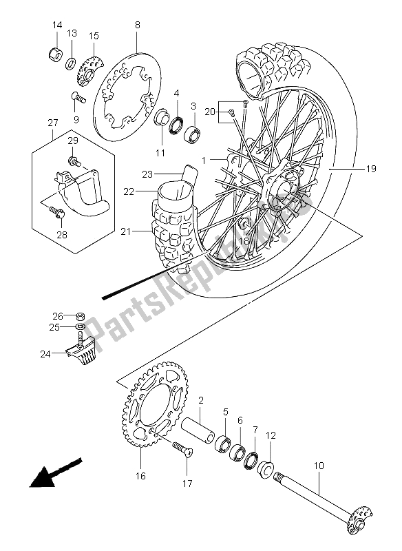 All parts for the Rear Wheel of the Suzuki DR Z 400E 2006