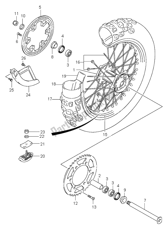 All parts for the Rear Wheel of the Suzuki RM 125 2003