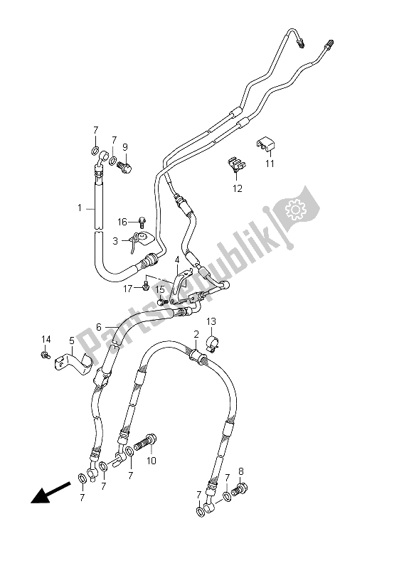 Alle onderdelen voor de Voorremslang (sfv650ua E21) van de Suzuki SFV 650A Gladius 2011