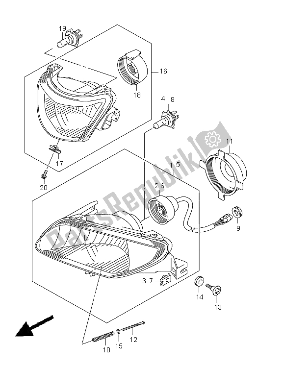 All parts for the Headlamp of the Suzuki LT A 750 XPZ Kingquad AXI 4X4 2012