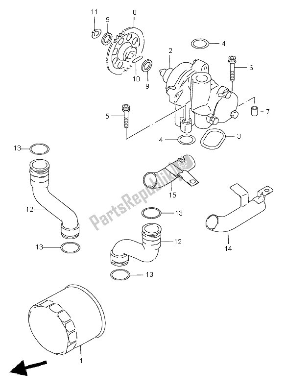 All parts for the Oil Pump of the Suzuki GSX 600F 2003