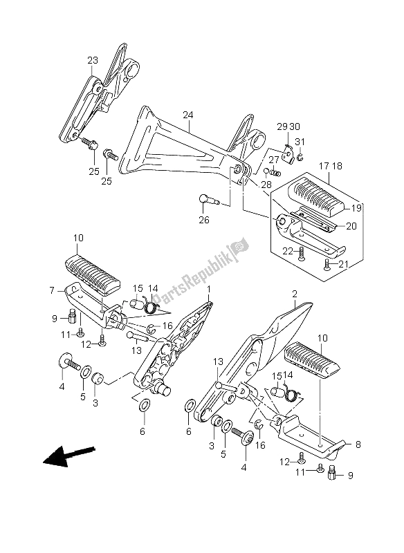 All parts for the Footrest of the Suzuki GSX 1400 2006