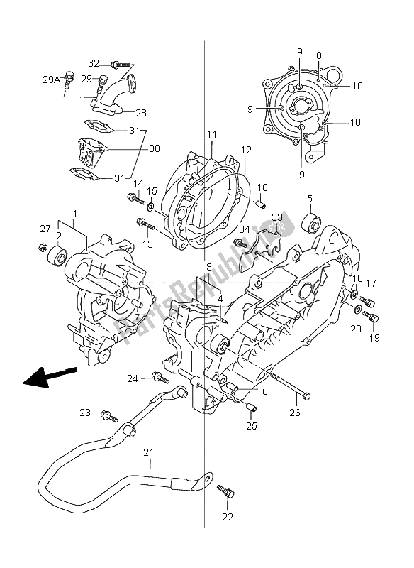 All parts for the Crankcase of the Suzuki TR 50S Street Magic 2000