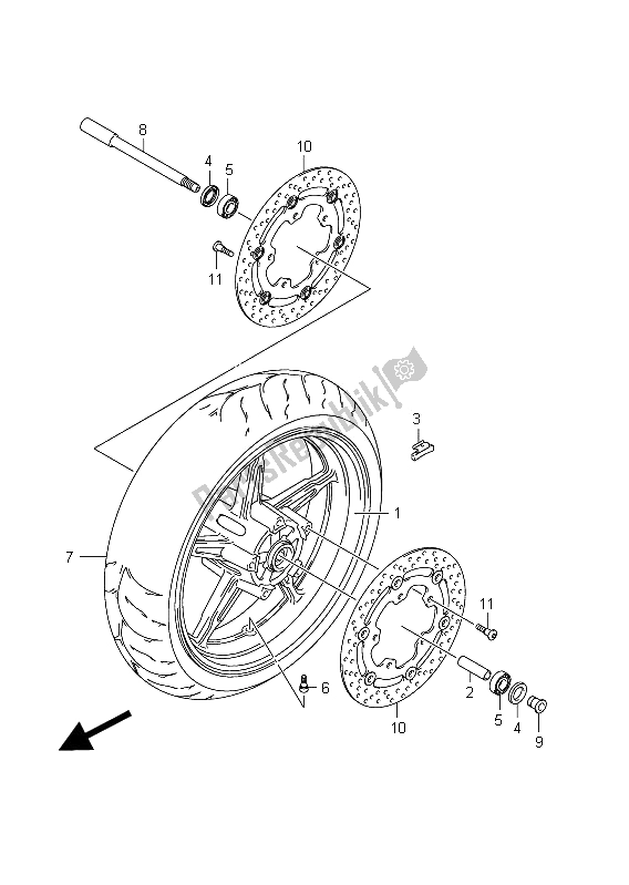 All parts for the Front Wheel (sfv650 E24) of the Suzuki SFV 650A Gladius 2011