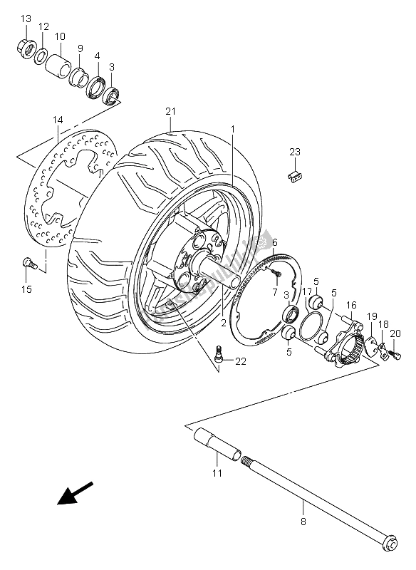 All parts for the Rear Wheel (an650a) of the Suzuki AN 650A Burgman Executive 2005