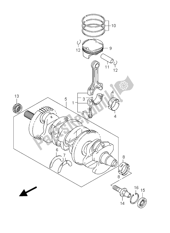 All parts for the Crankshaft of the Suzuki GSX R 1000 2012